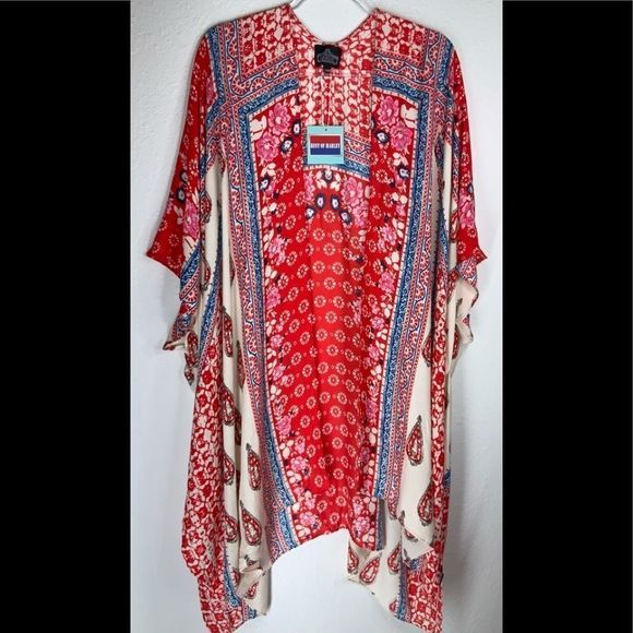 1️⃣1️⃣ Angie Womens Kimono Red One Size OS Duster Cover up Boho Bohemian - Picture 2 of 4